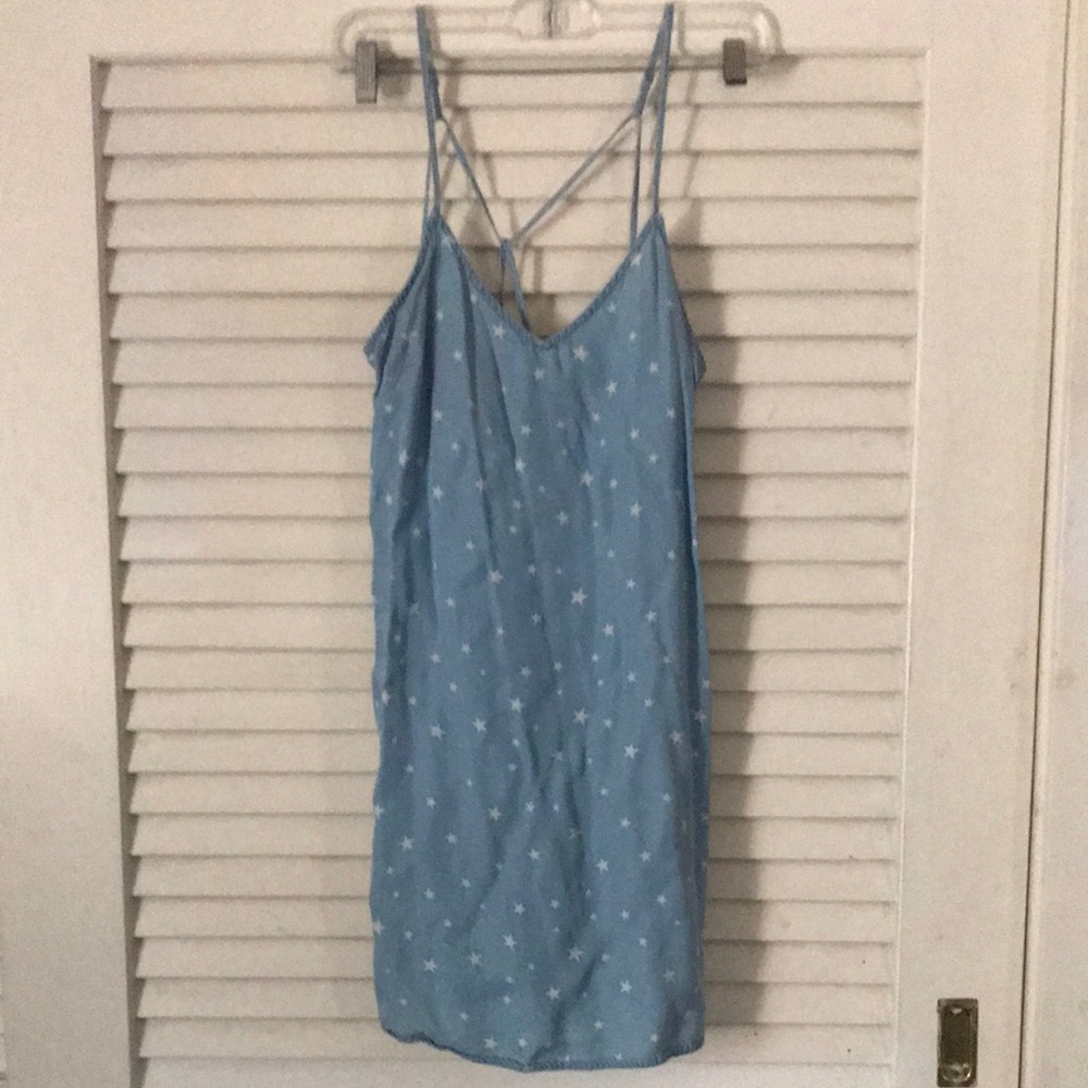 1250c Light Blue Star Print Slip Dress